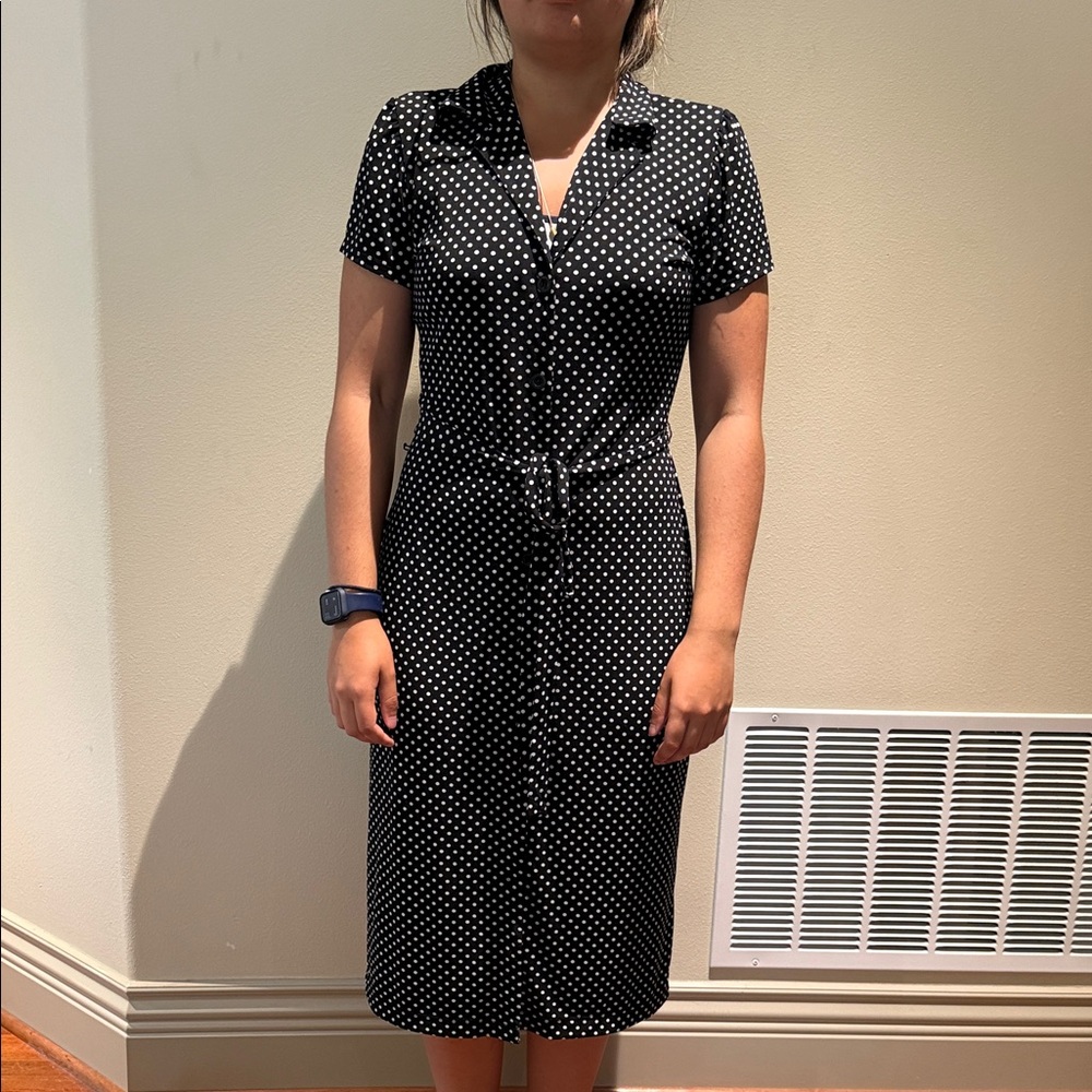 Chic Black Midi Dress with White Polka Dots